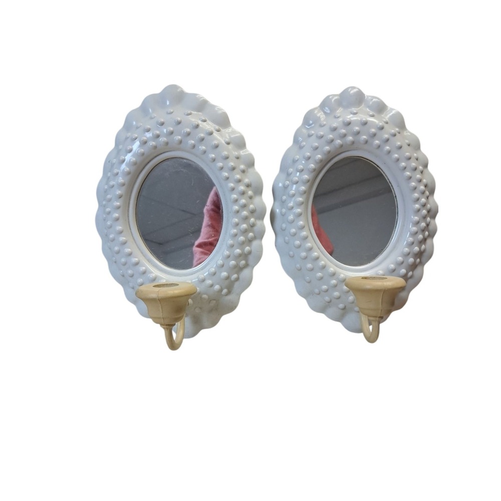Vtg 1985 Burwood White Hobnail Oval Mirror W/Sconce #2717 Wall Decor‎ PreownedX2 - Picture 2 of 4